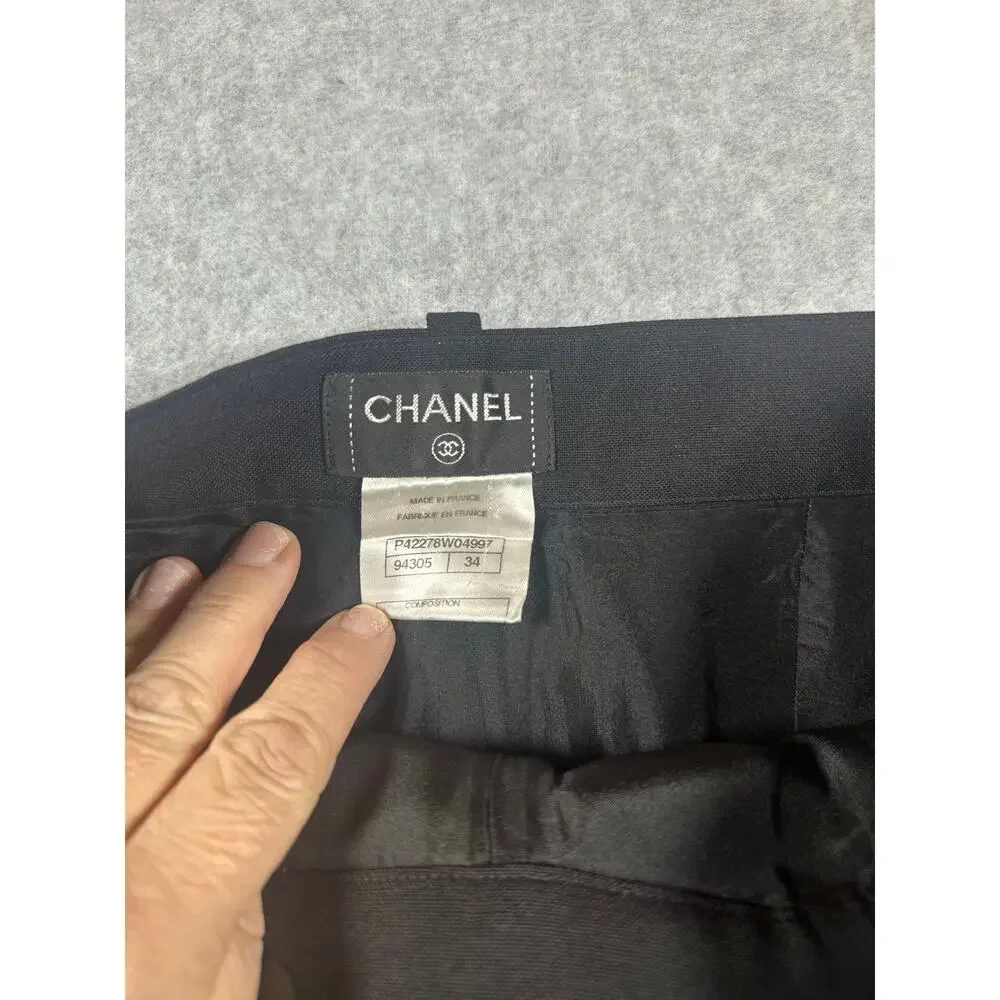 Chanel Dress Pants Women's Size 34 (US 2) Black Pleated High Rise Wide Leg